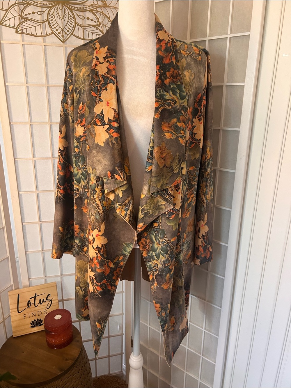 Solitaire Floral Velvet Cascade Duster Jacket Size Large